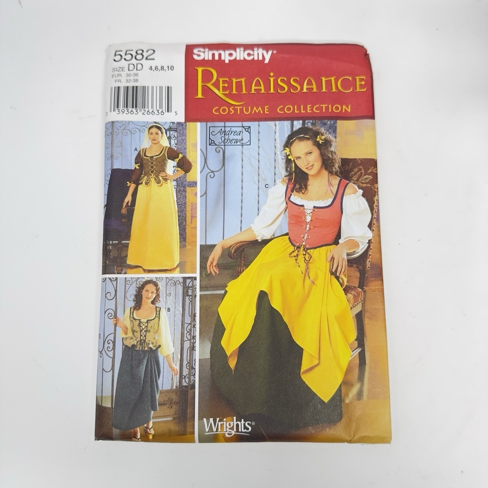 Simplicity 5582 Renaissance Medieval Costume Sewing Pattern Sizes 4-10 Uncut